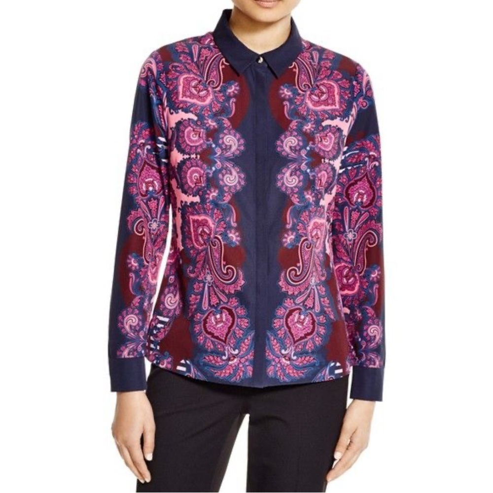 TED BAKER 4 Ukia Paisley Shirt Career Blue Pink Vibrant Button Down Shirt CLEAN